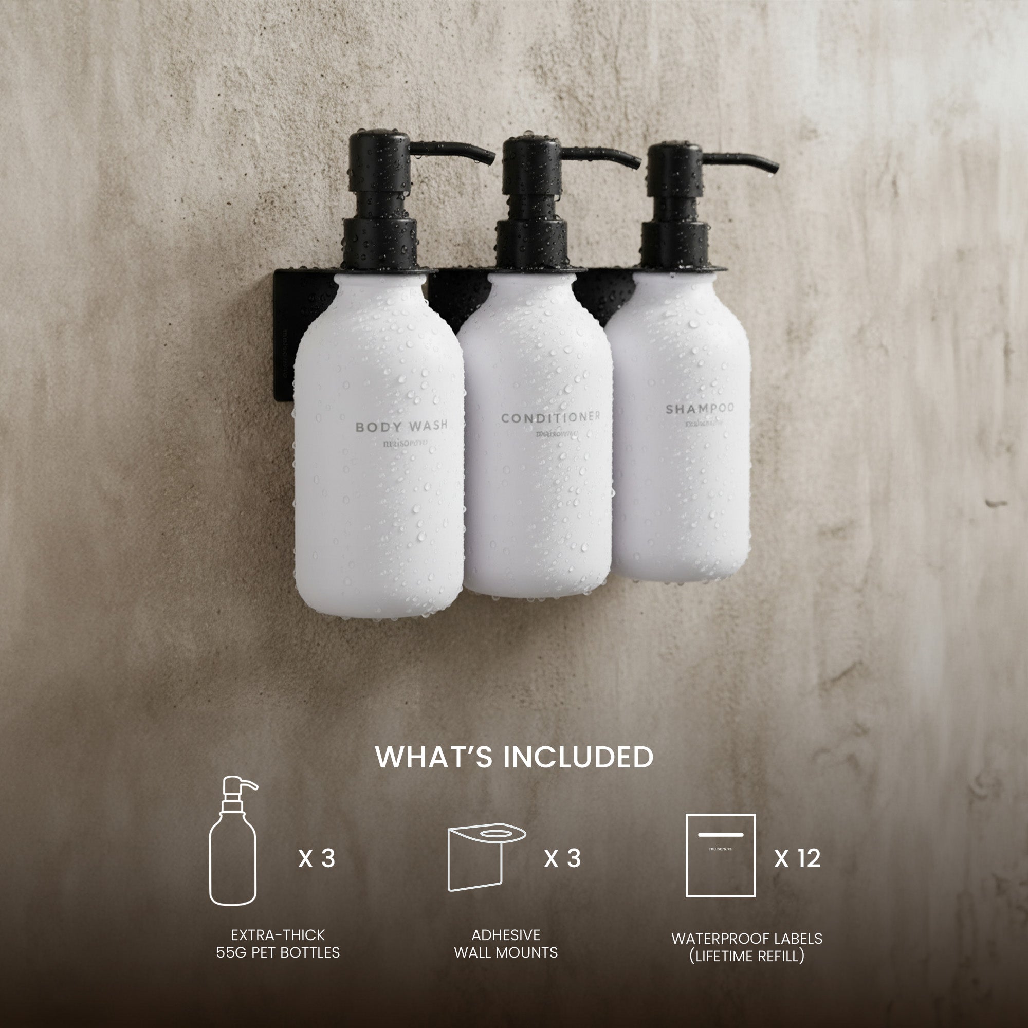 Hotel-at-Home Wall Mounted Shower Dispensers Set