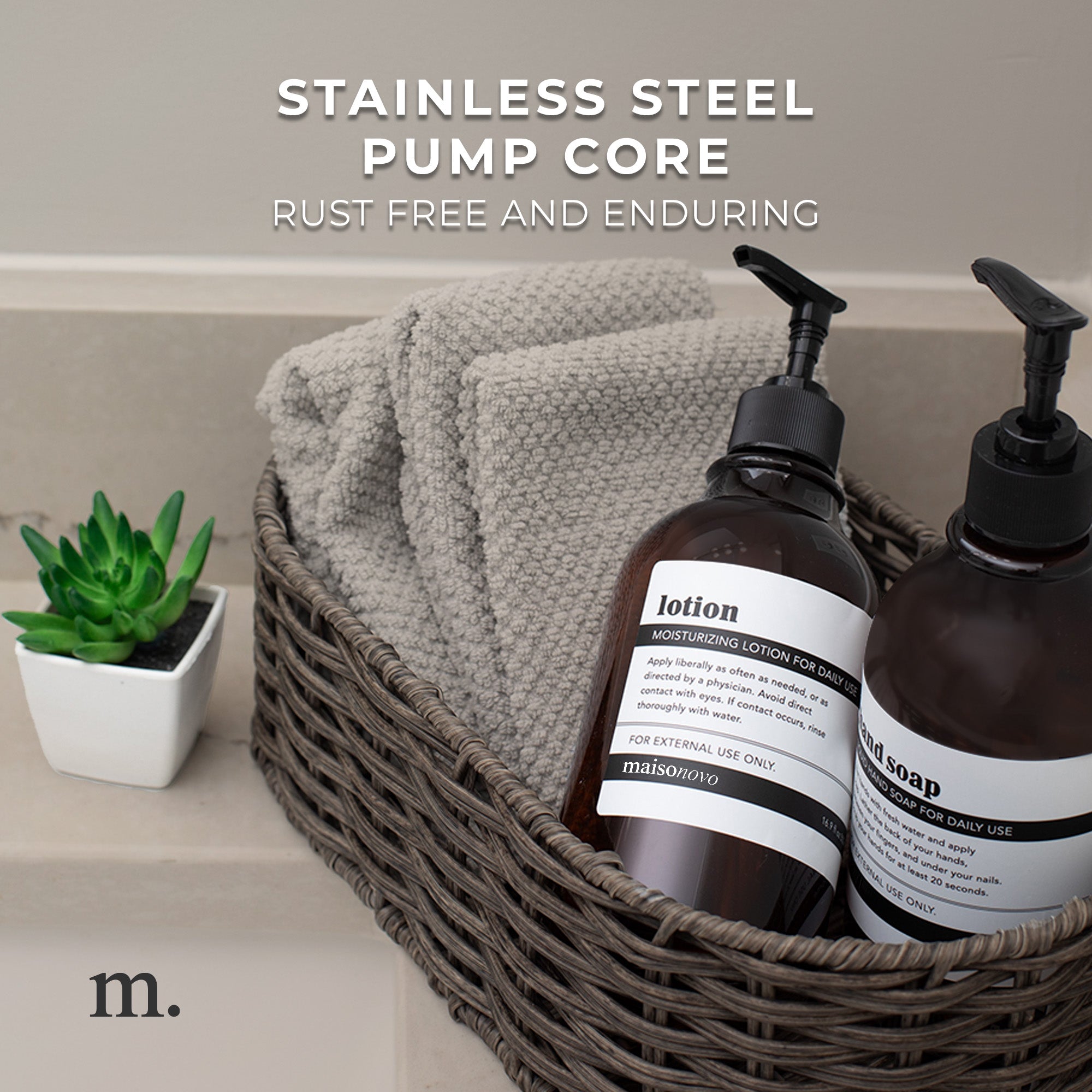 Shower Dispenser Amber Bottles with Black Pump