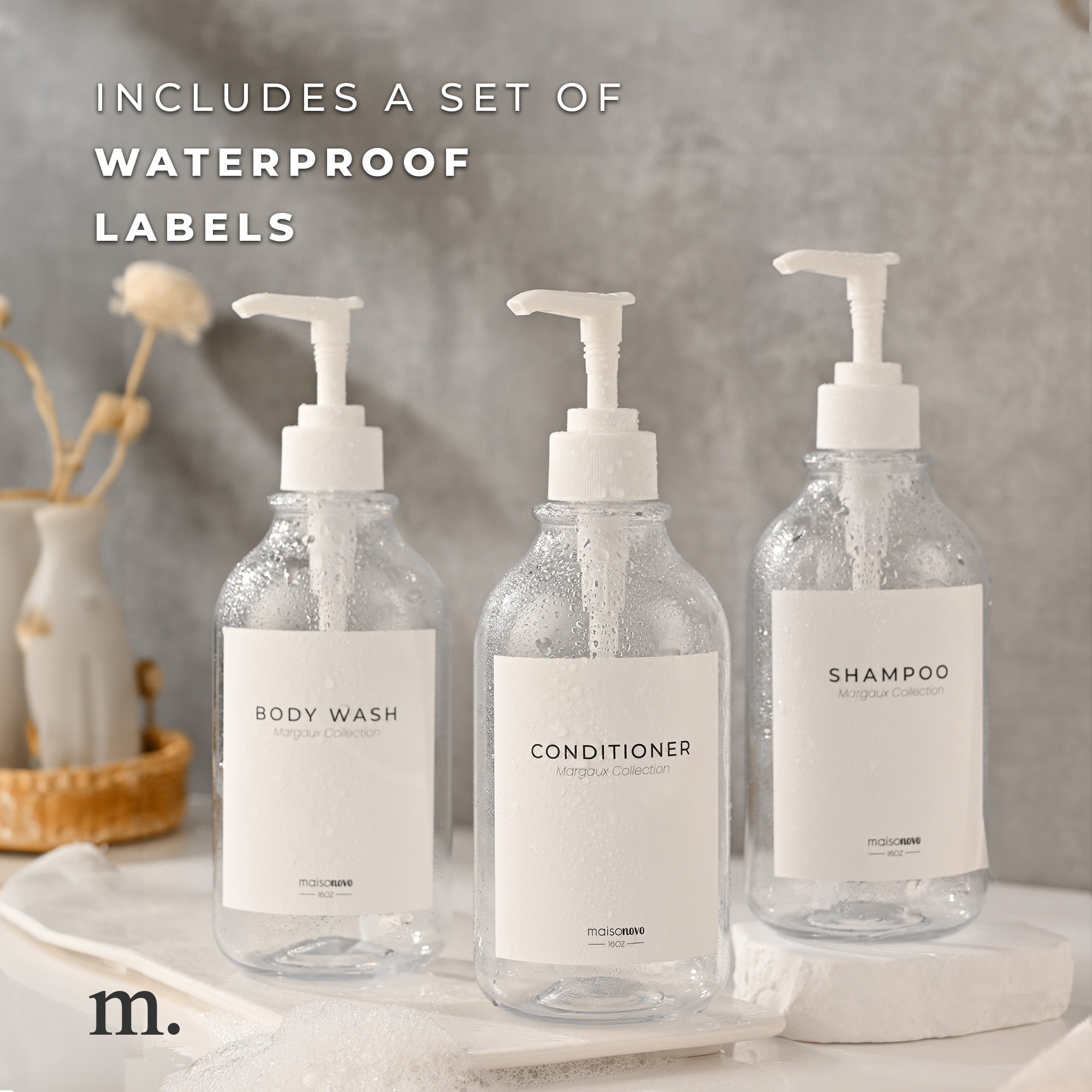 Shower Dispenser Clear Bottles with White Pump
