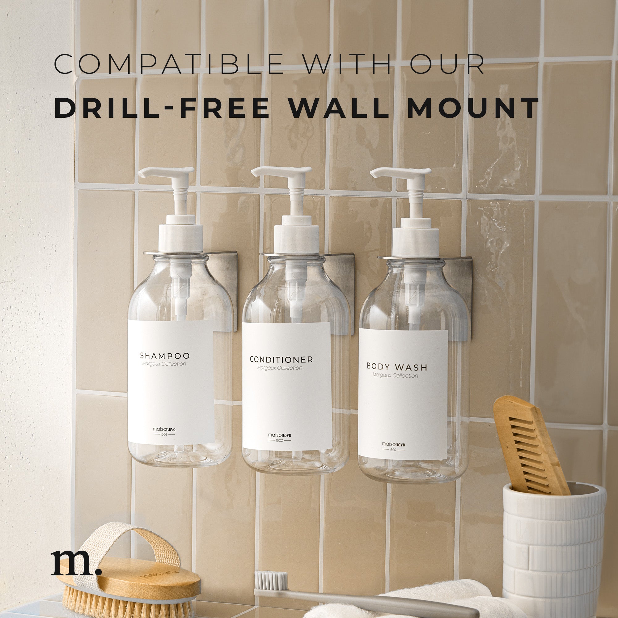 Shower Dispenser Clear Bottles with White Pump