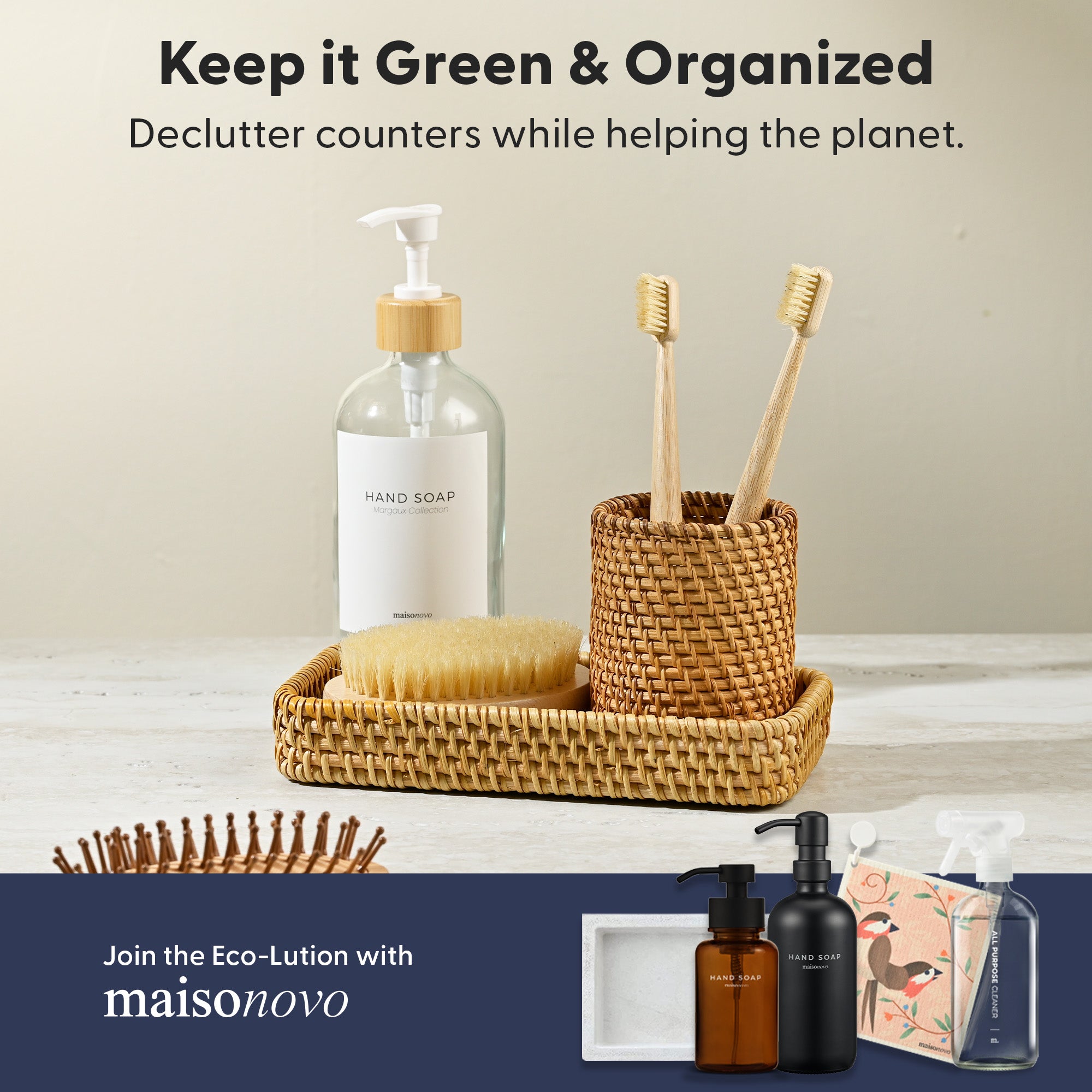 Handmade 3-Piece Rattan Bathroom Holder Set