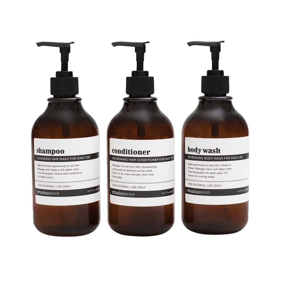 Shower Dispenser Amber Bottles with Black Pump