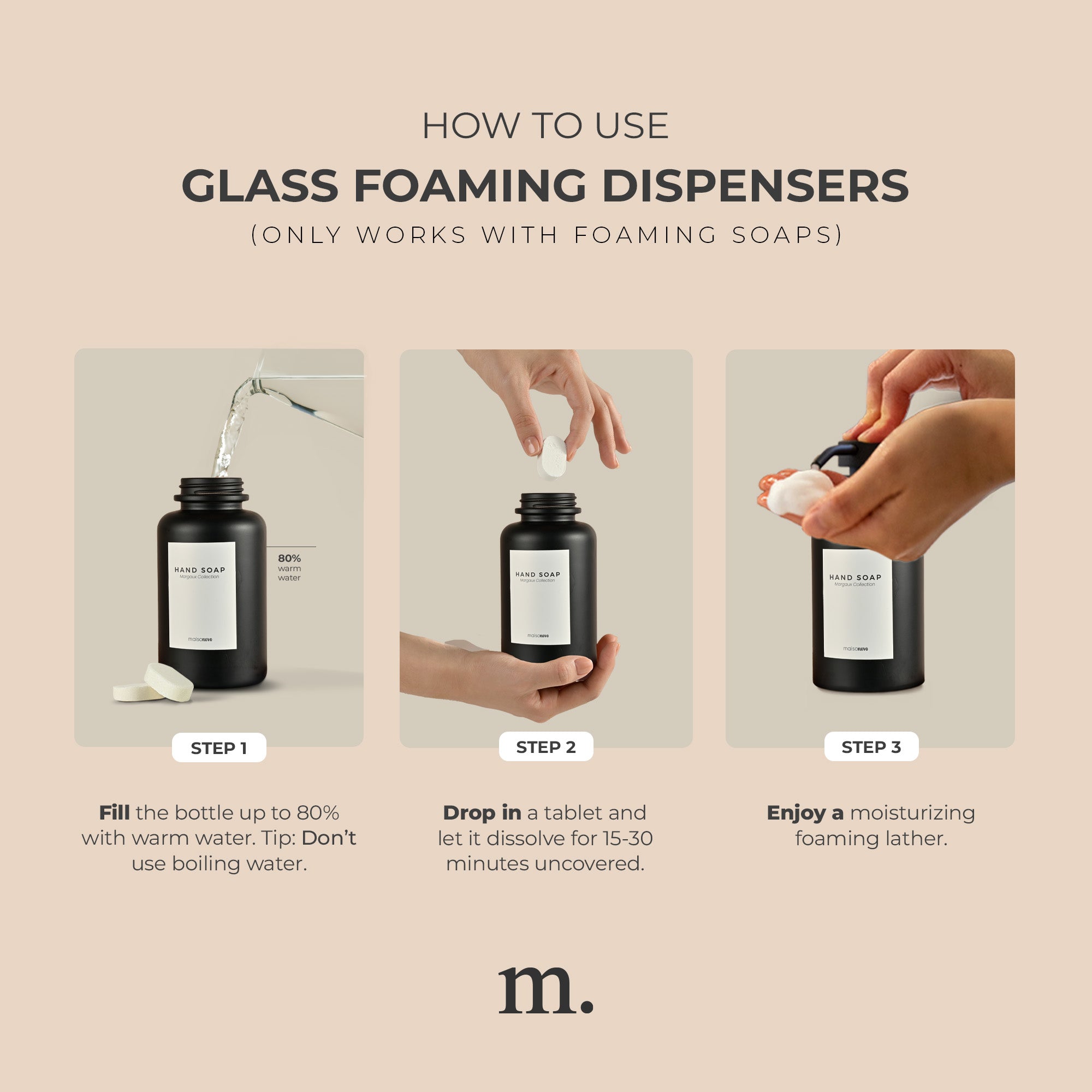 Glass Foaming Soap Dispensers 14oz Black / Black + Tray