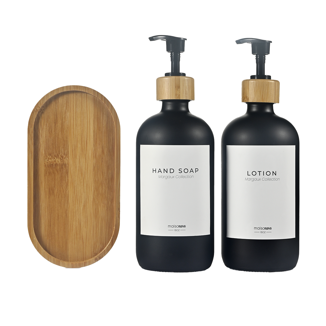 #Color_Black Glass + Labels + Bamboo Tray
