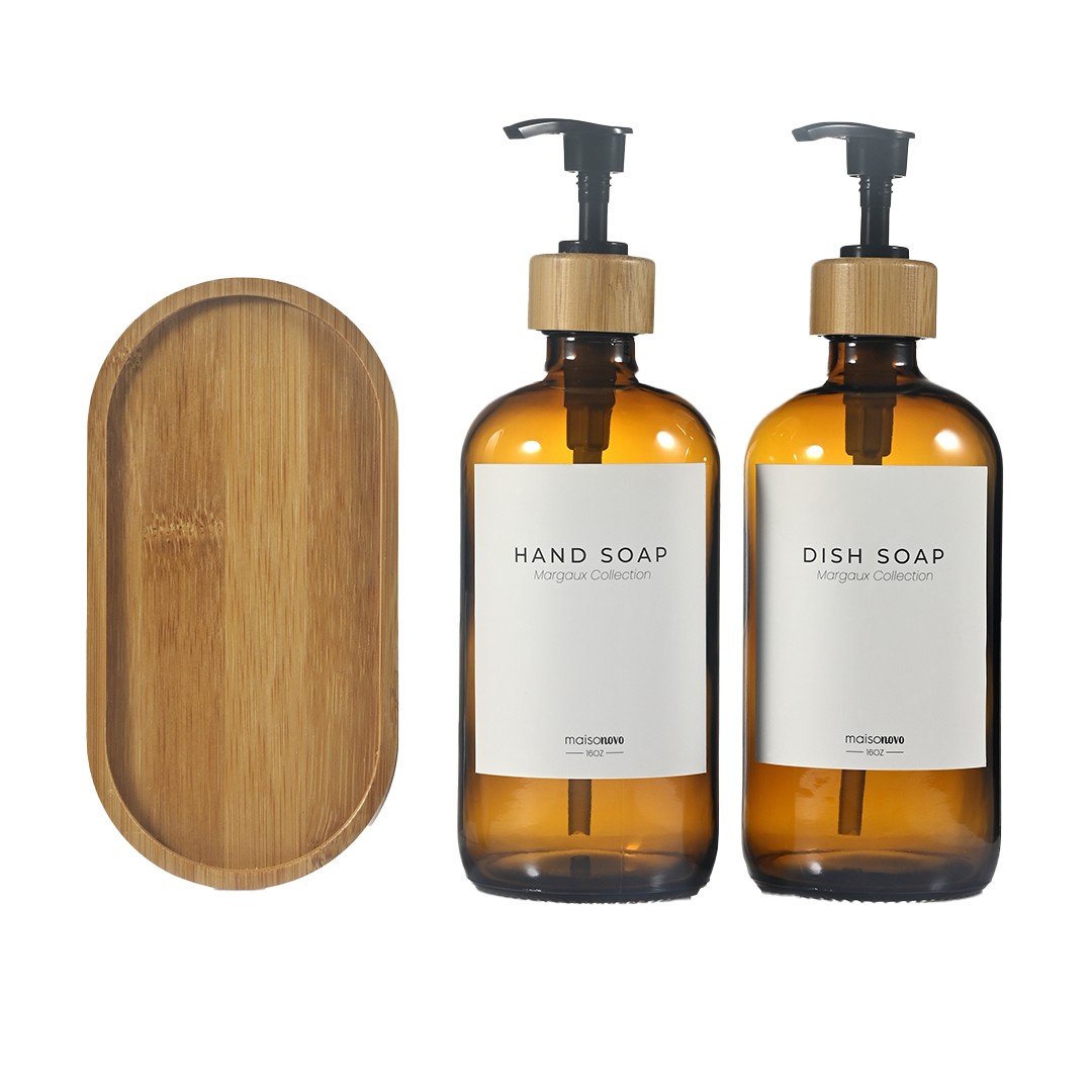 #Color_Amber Glass + Labels + Bamboo Tray