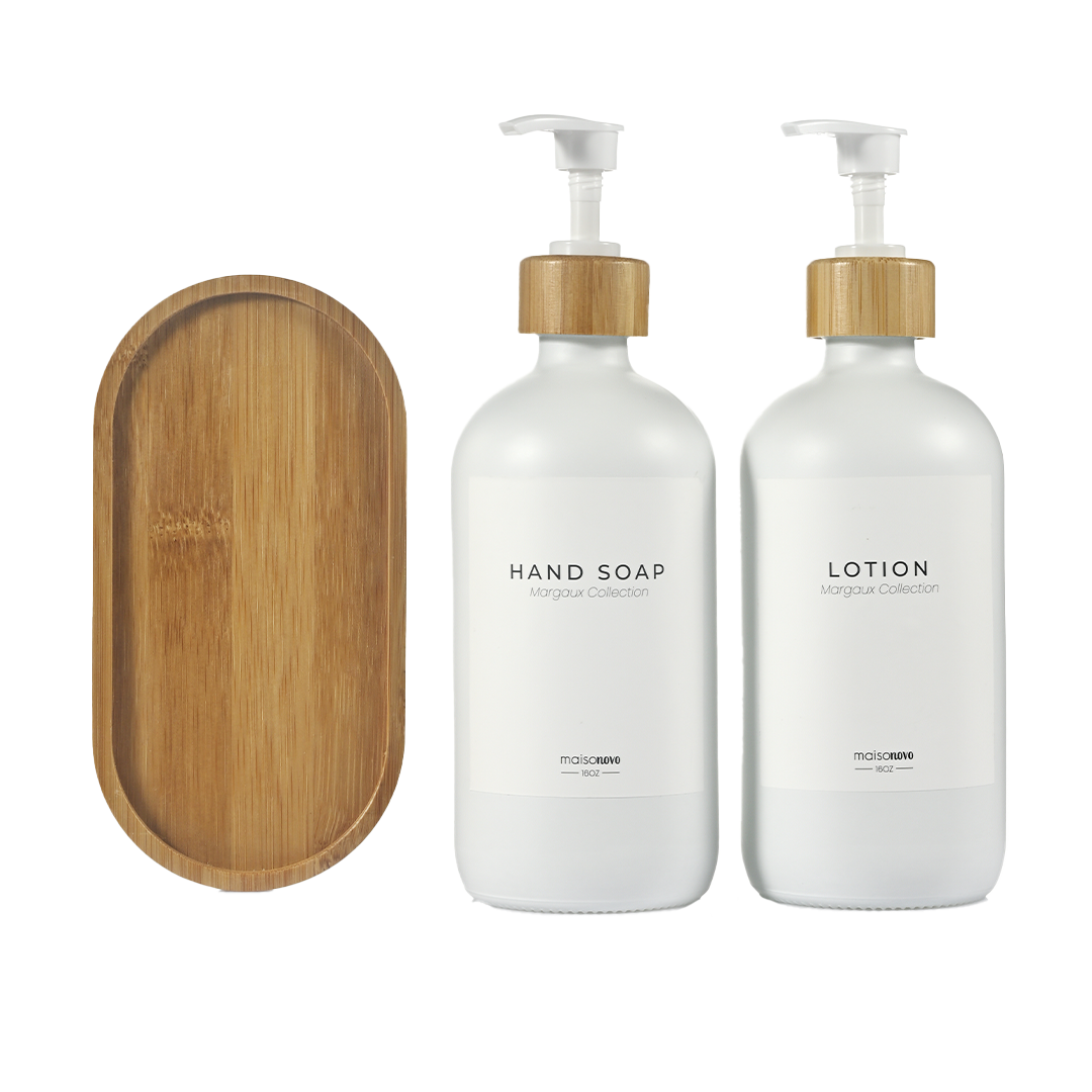 #Color_White Glass + Labels + Bamboo Tray