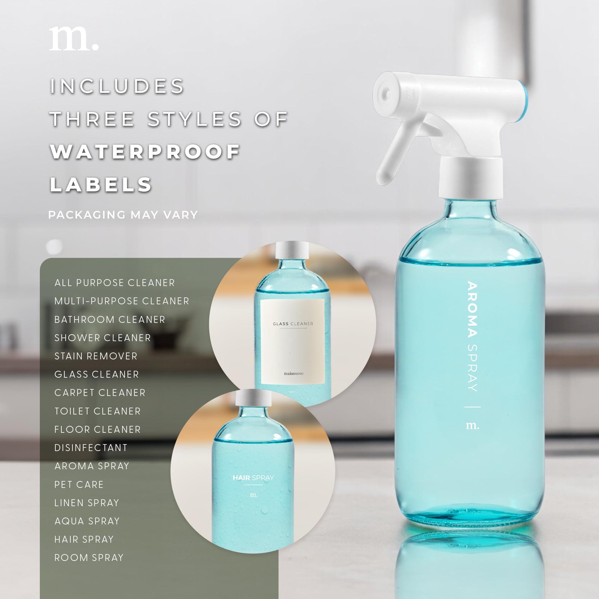 Amber Glass Spray Bottle – 16.9oz (Single) with 16 Reusable Labels