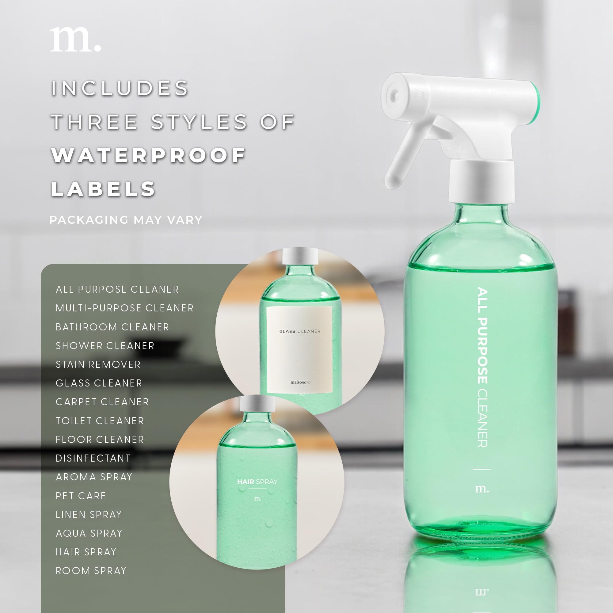 Amber Glass Spray Bottle – 16.9oz (Single) with 16 Reusable Labels