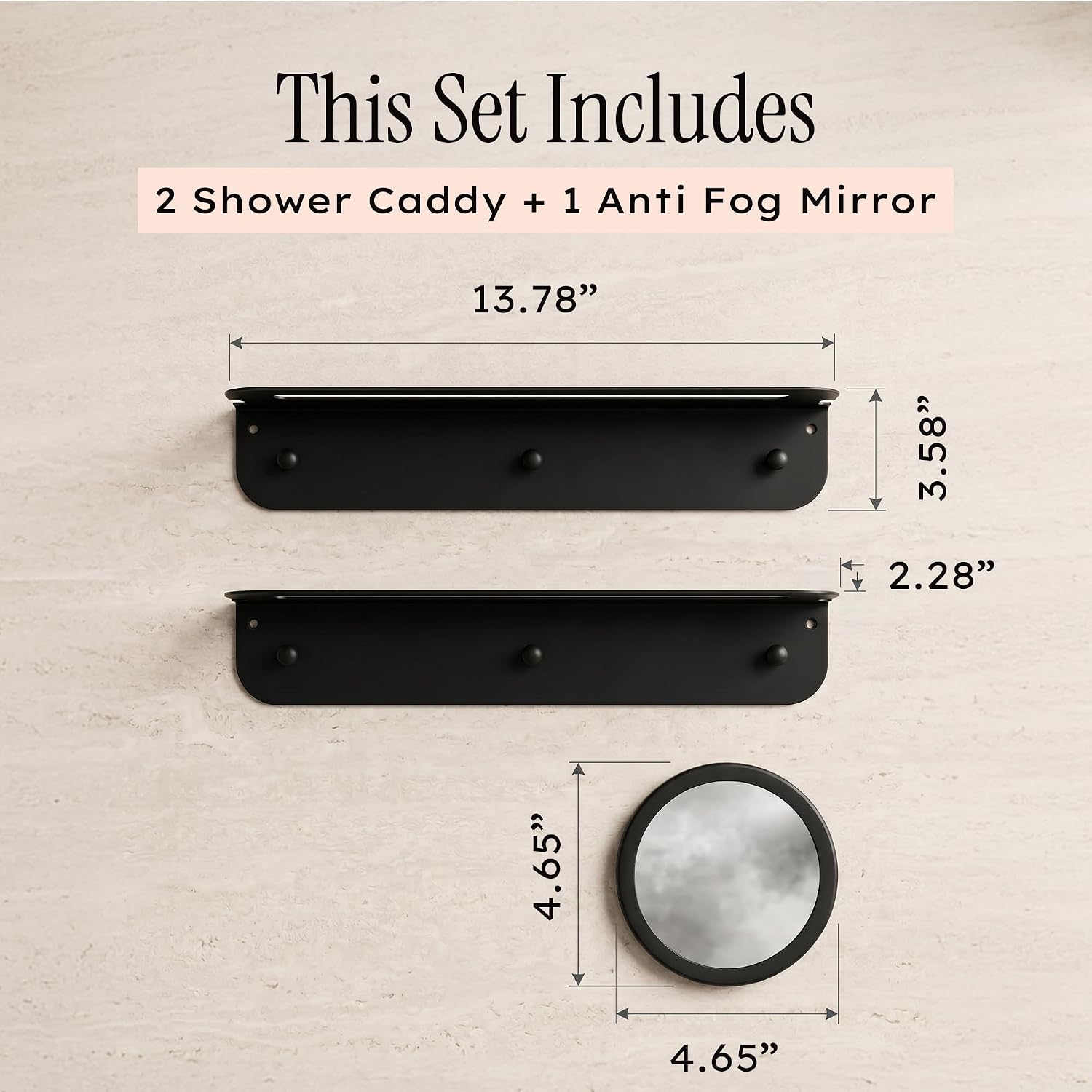The Shelfie – Wall-Mounted Shower Caddy Set with Anti-Fog Mirror