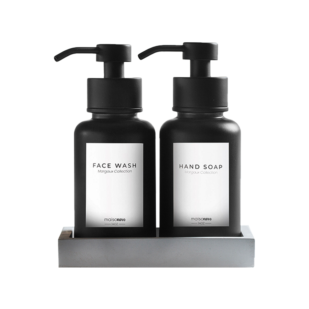Glass Foaming Soap Dispensers 14oz Black / Black + Tray