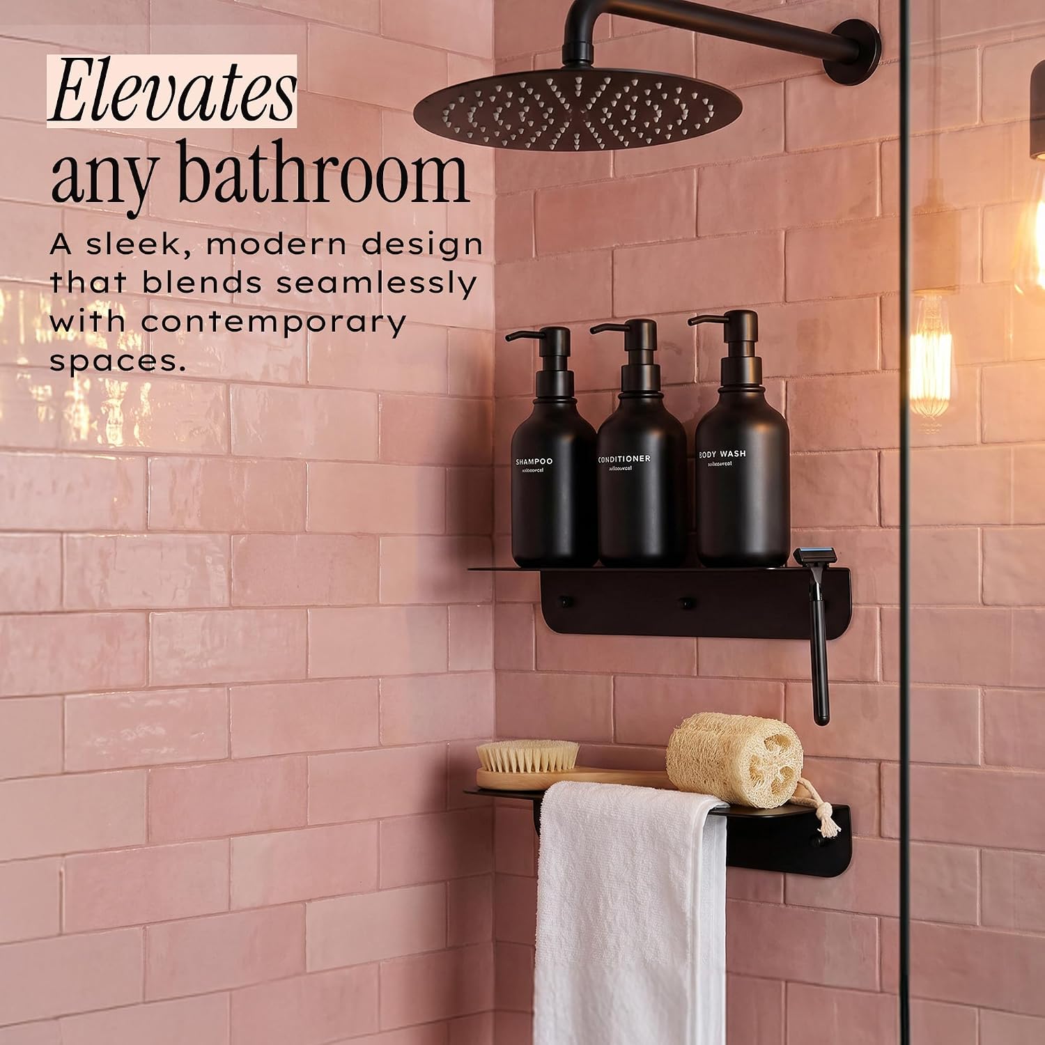 The Shelfie – Wall-Mounted Shower Caddy Set with Anti-Fog Mirror