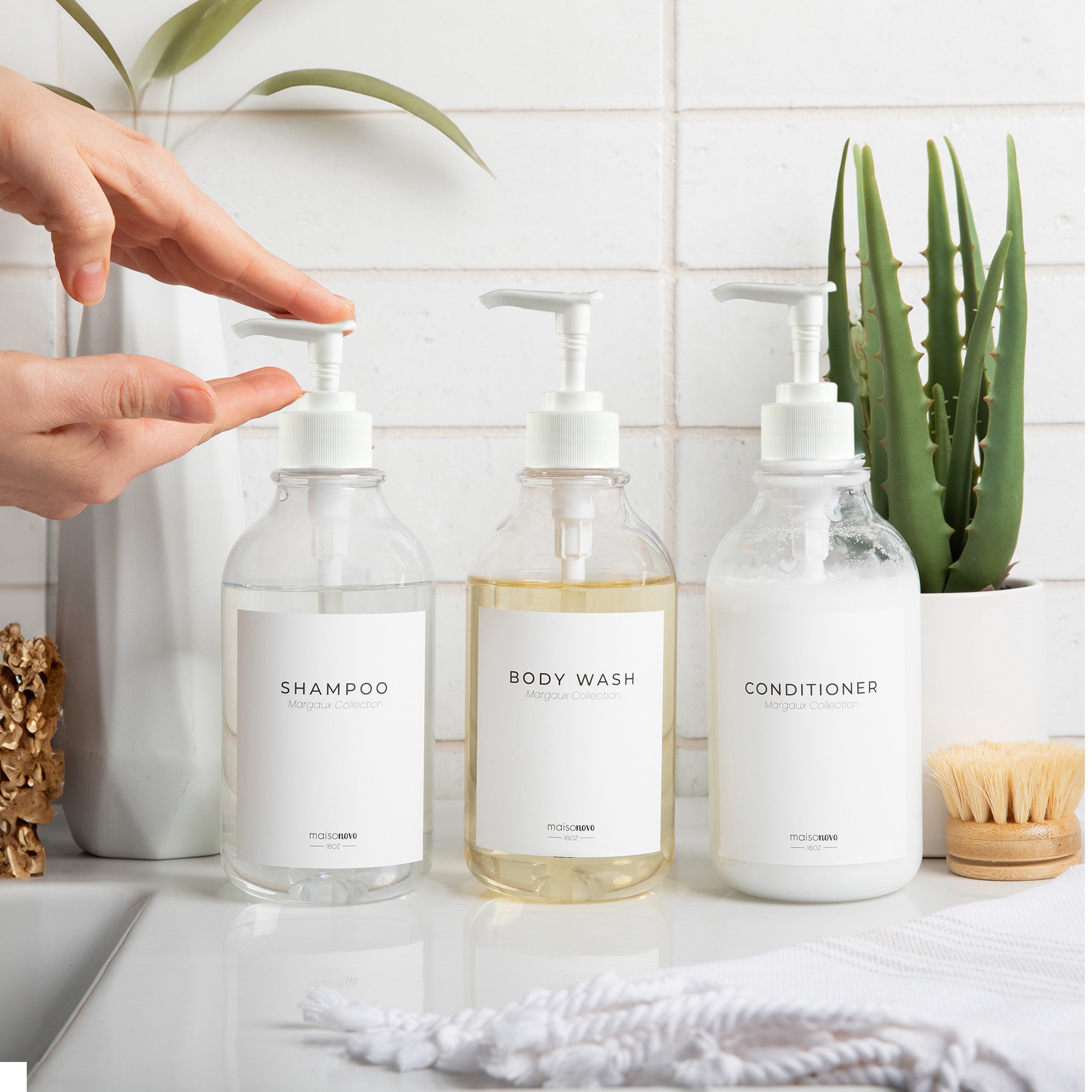 Shower Dispenser Clear Bottles with White Pump
